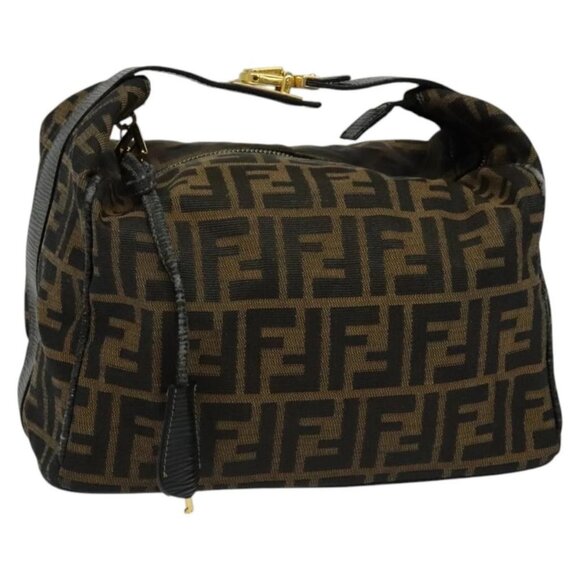 FENDI Zucca Canvas Hand Bag Brown Black gold Auth 125527 - Picture 1 of 16